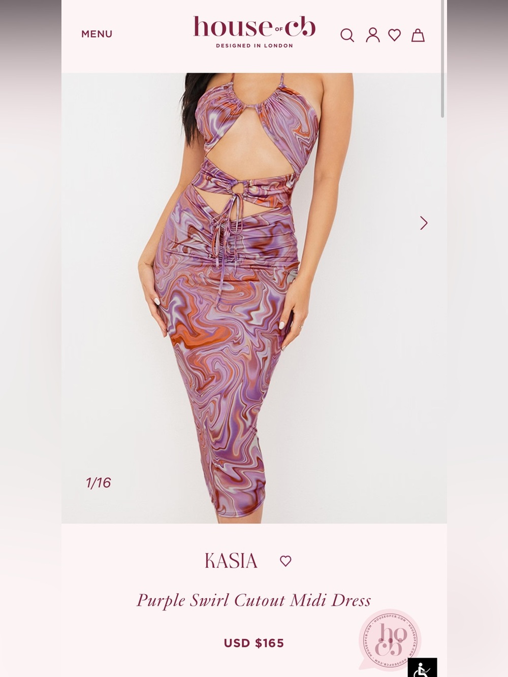 House of CB Purple and Orange Marble Halter Cutout Maxi Dress